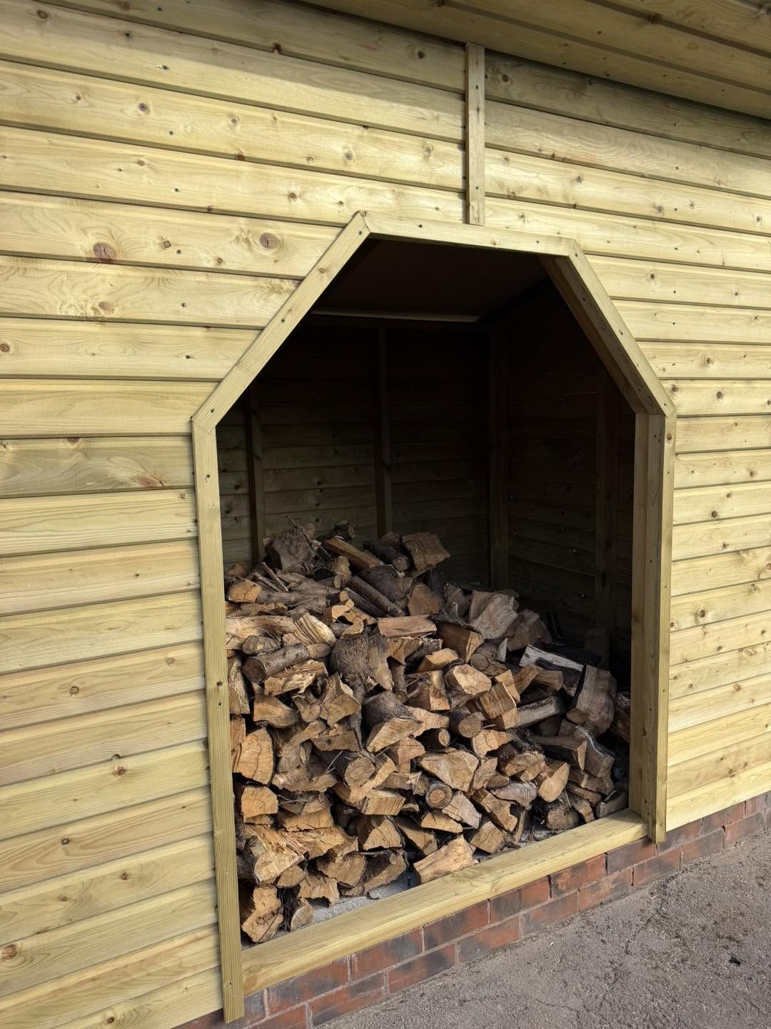 Timber log store, close up