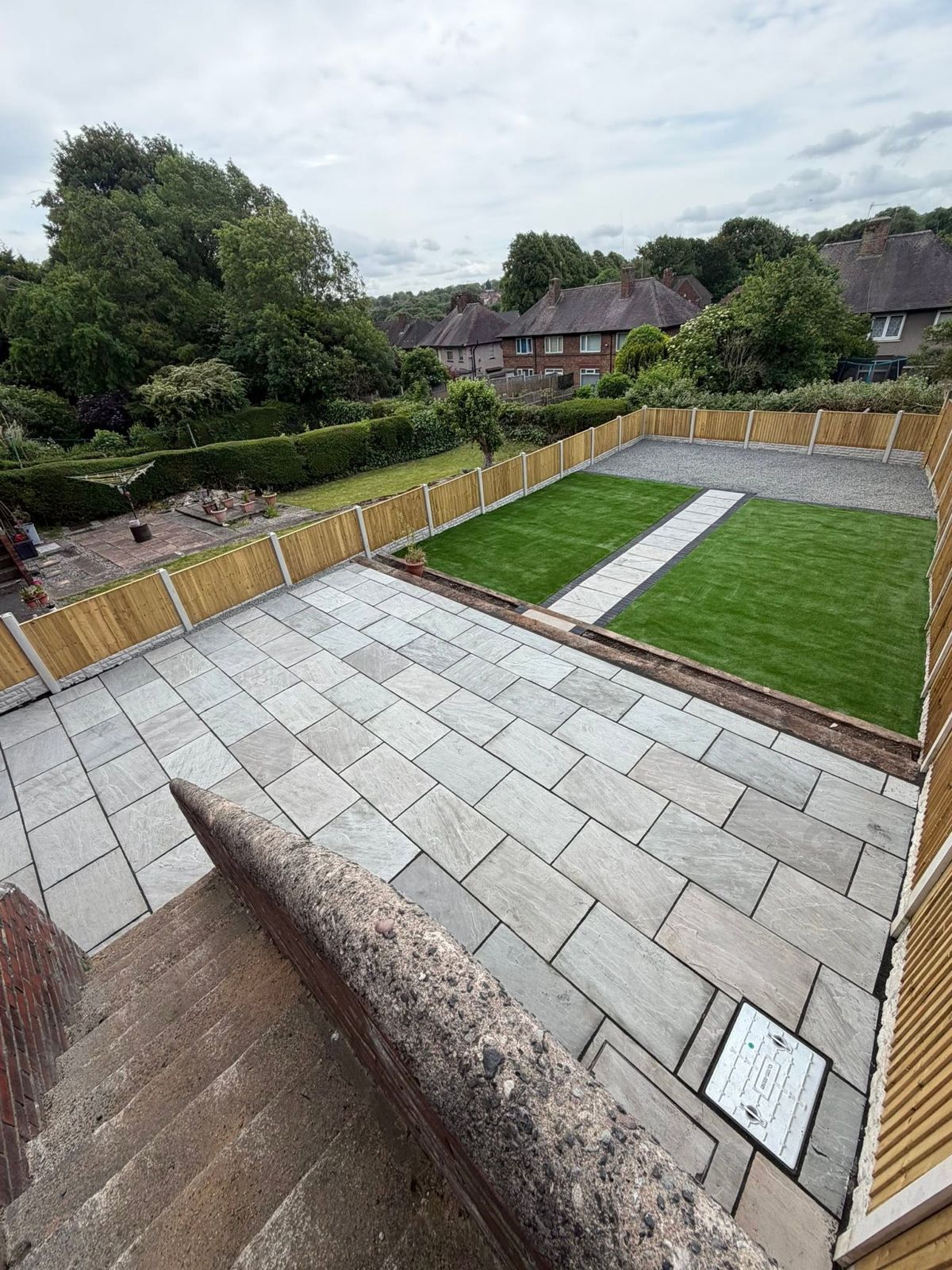 Patio, fencing and lawn
